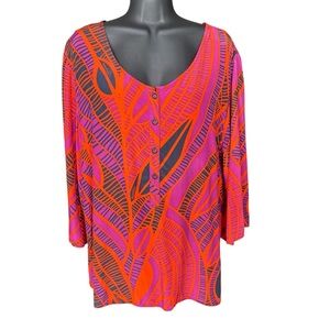 Manuhealii women’s blouse top rolled sleeve 1/2 button front rayon 3X